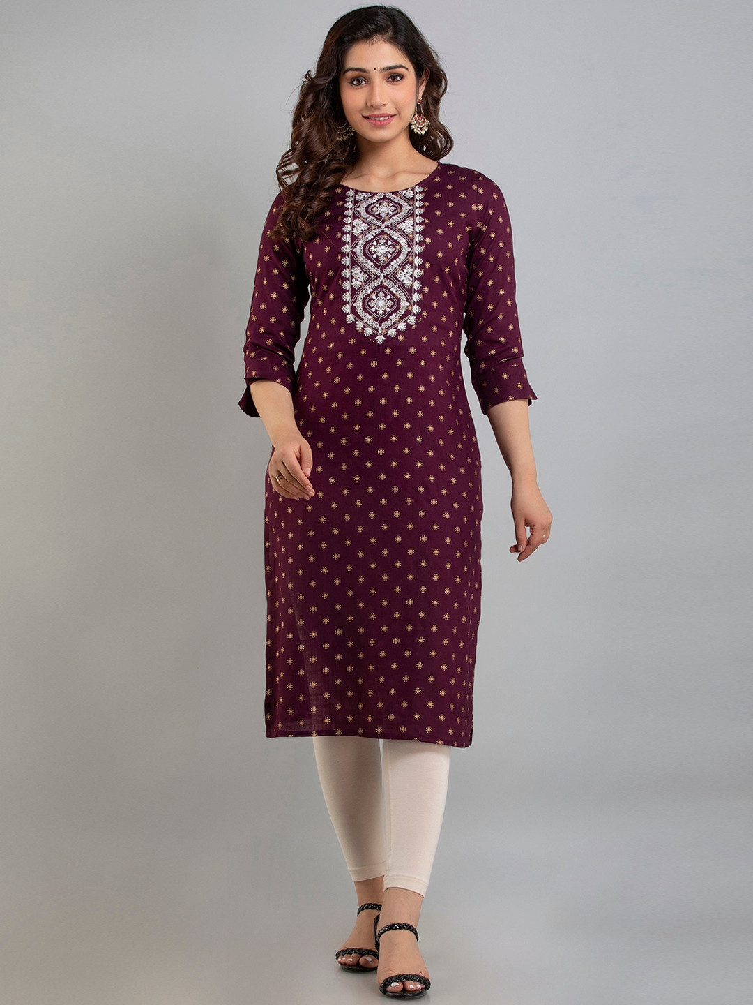 

Charu Women Purple Embellished Embroidered Straight Kurta