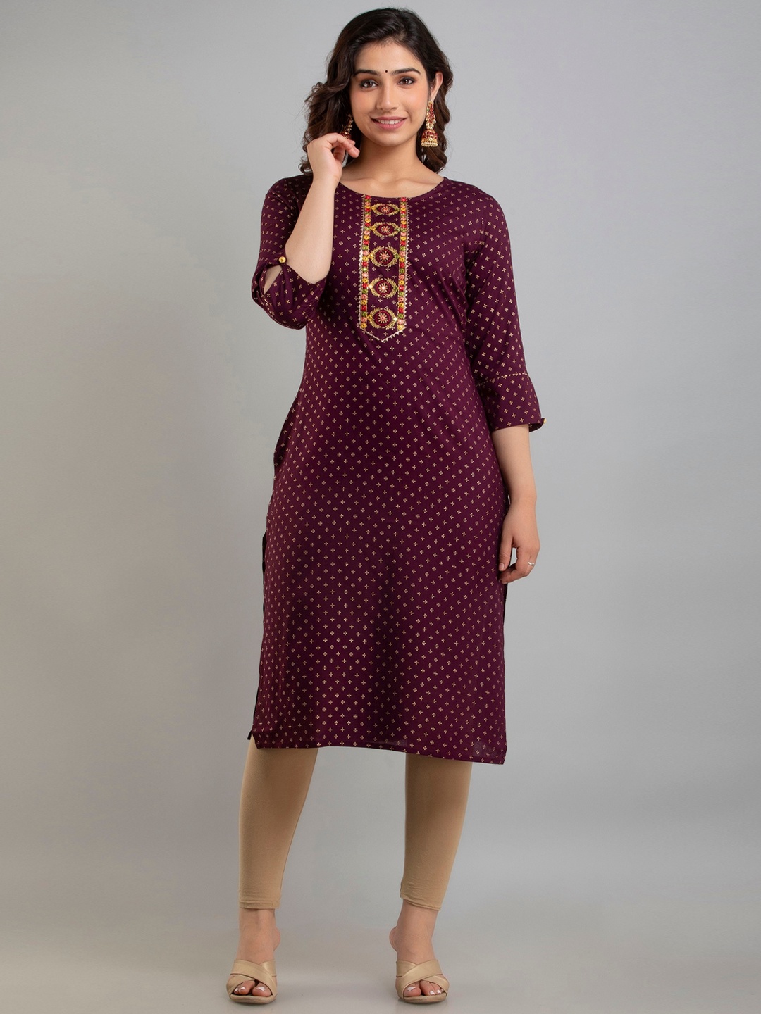 

Charu Women Violet Geometric Yoke Design Thread Work Kurta