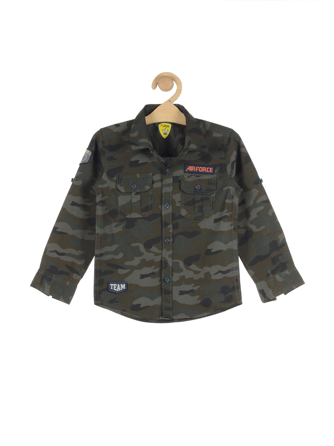 

Lil Lollipop Boys Green Camouflage Printed Pure Cotton Casual Shirt