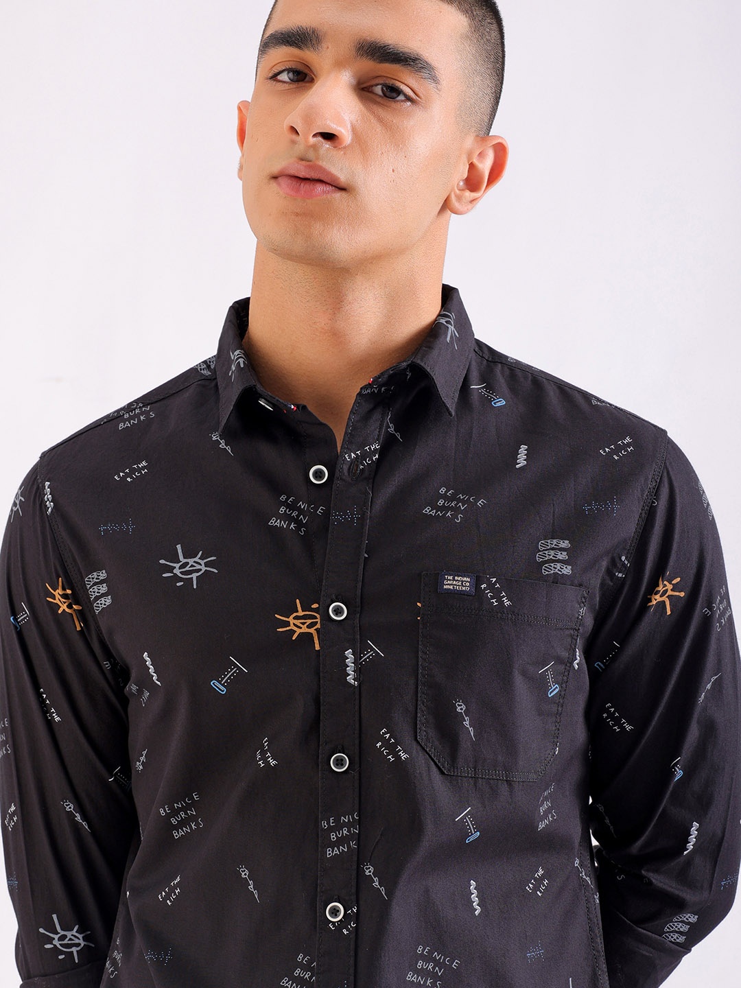 

The Indian Garage Co Men Black Classic Graphic Printed Casual Shirt