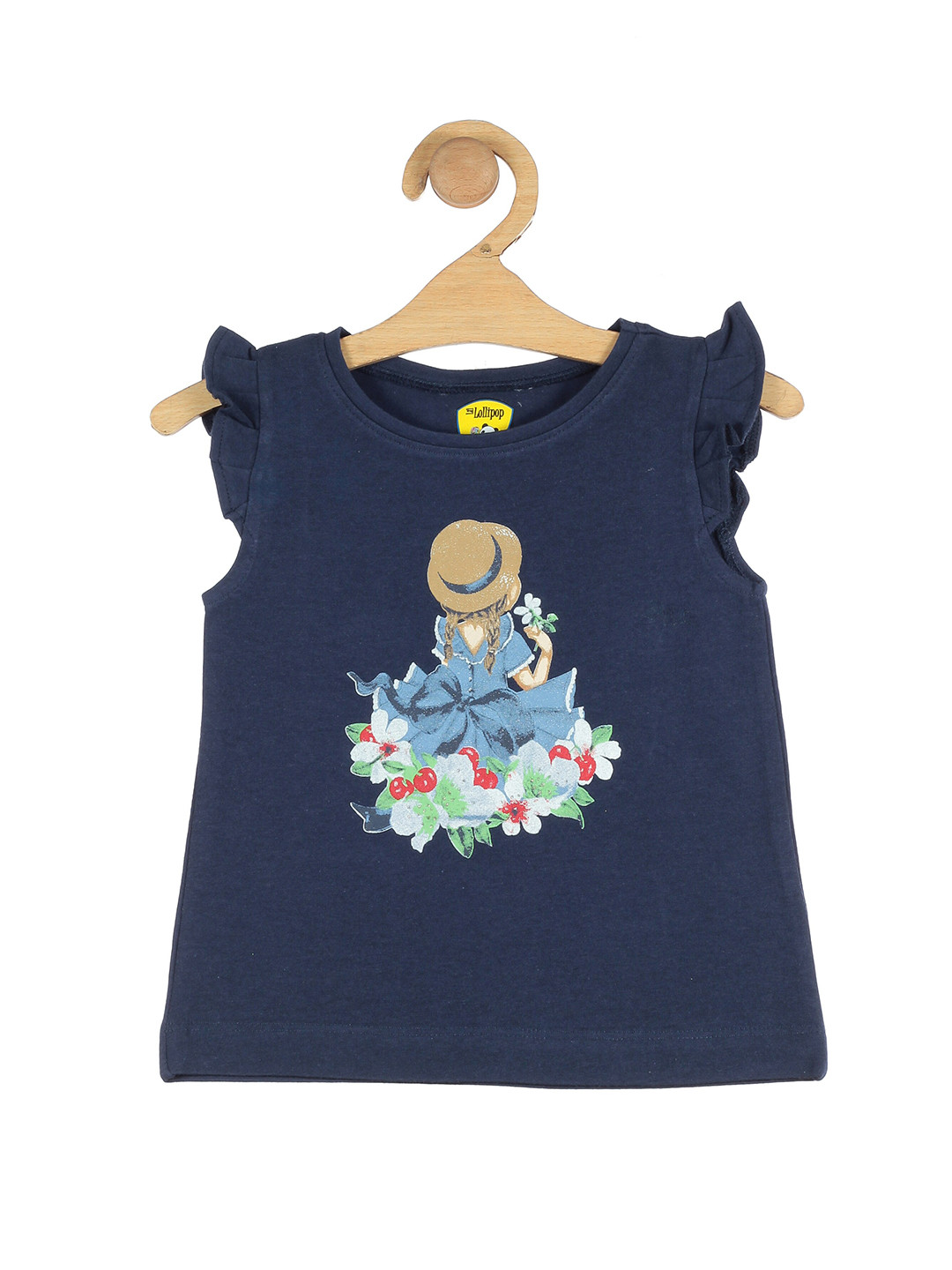 

Lil Lollipop Girls Blue Printed Ruffles Pure Cotton Top