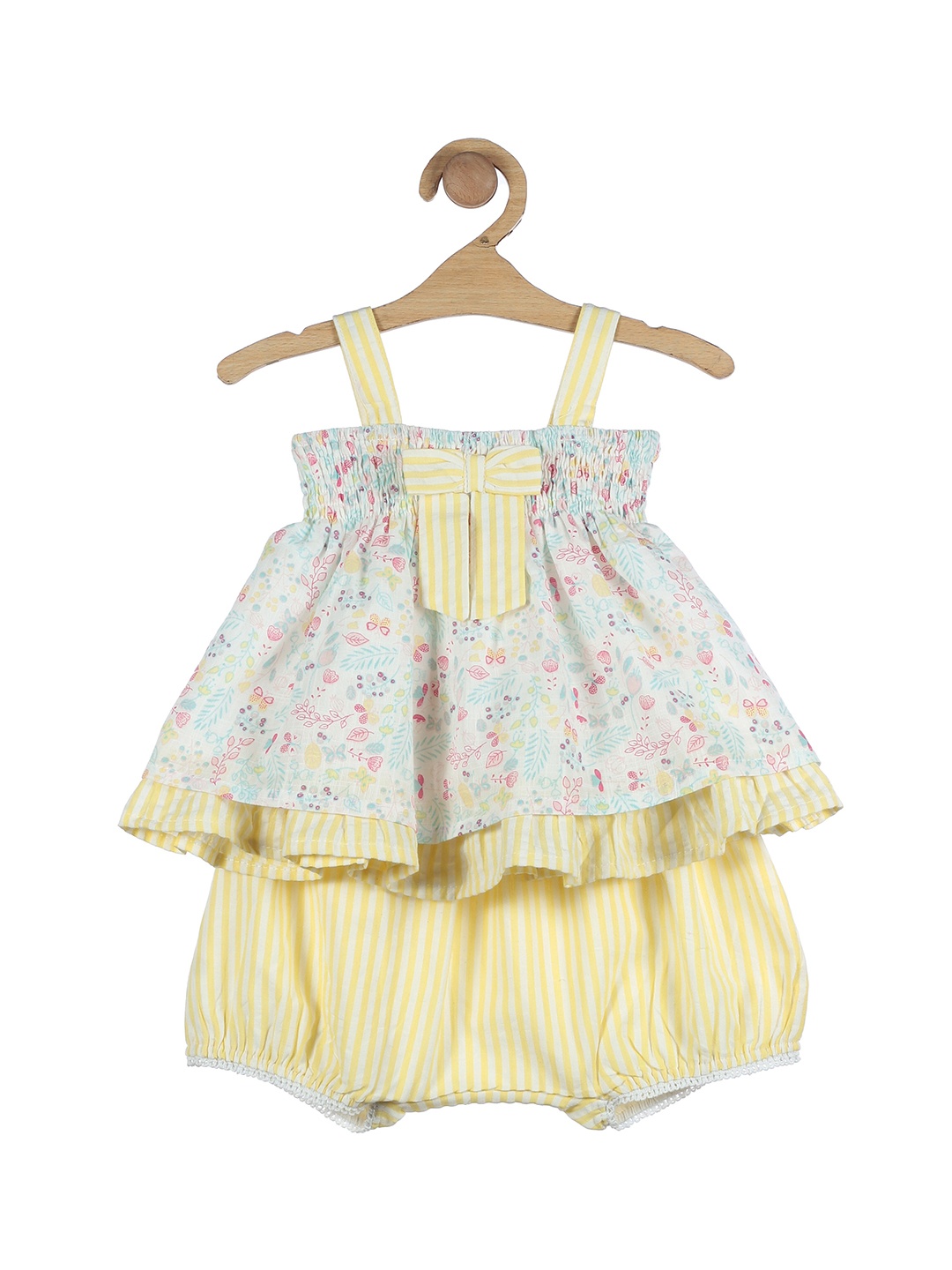 

Lil Lollipop Girls White & Yellow Printed Cotton Top with Shorts