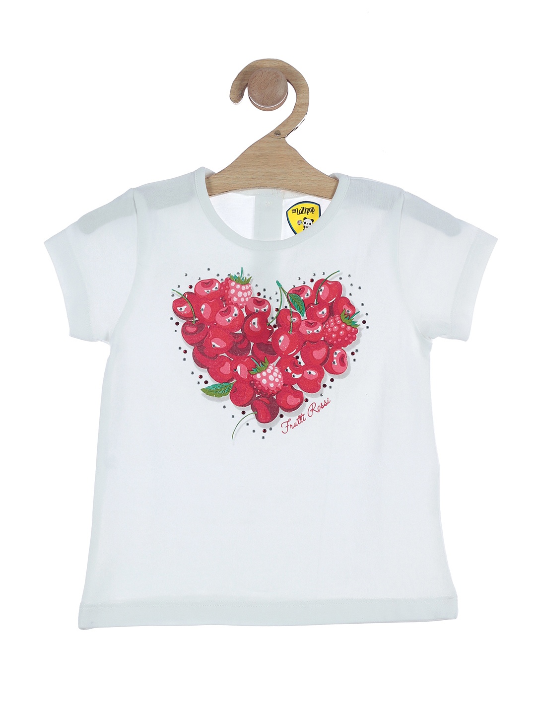 

Lil Lollipop White Strawberry Print Pure Cotton Regular Top