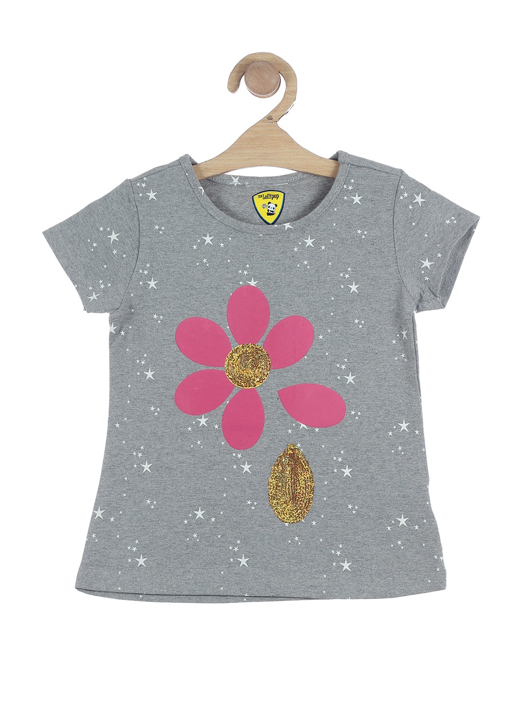 

Lil Lollipop Girls Grey Flower Print Top