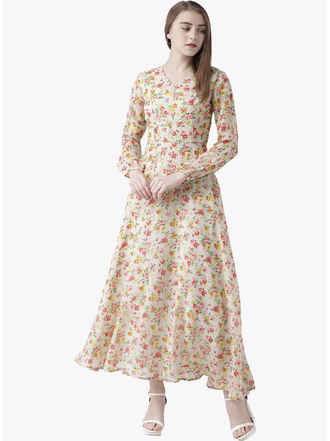 

DODO & MOA Peach & Green Floral Printed Maxi Dress