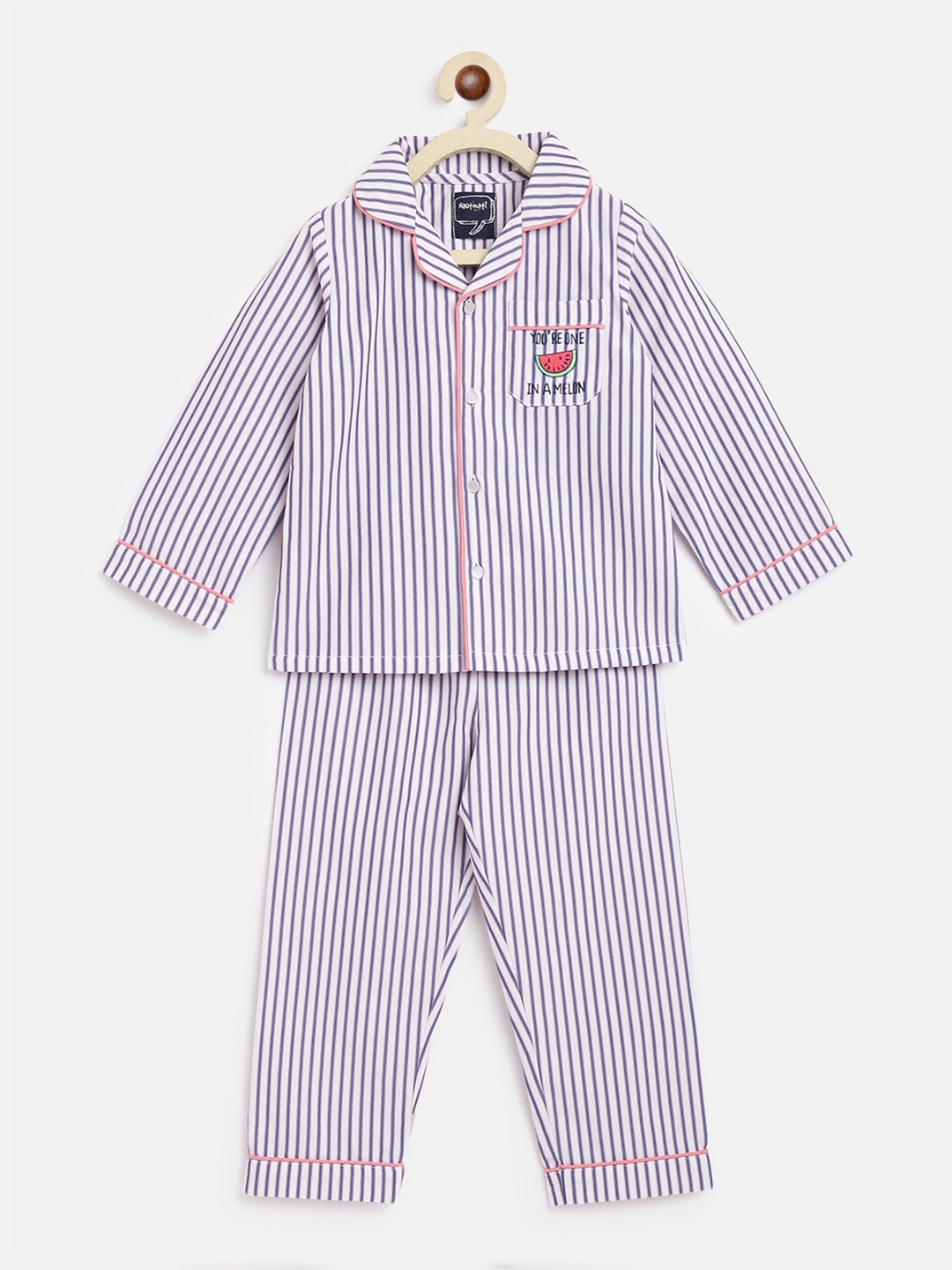 

Nauti Nati Boys Purple & White Striped Cotton Blend Night suit