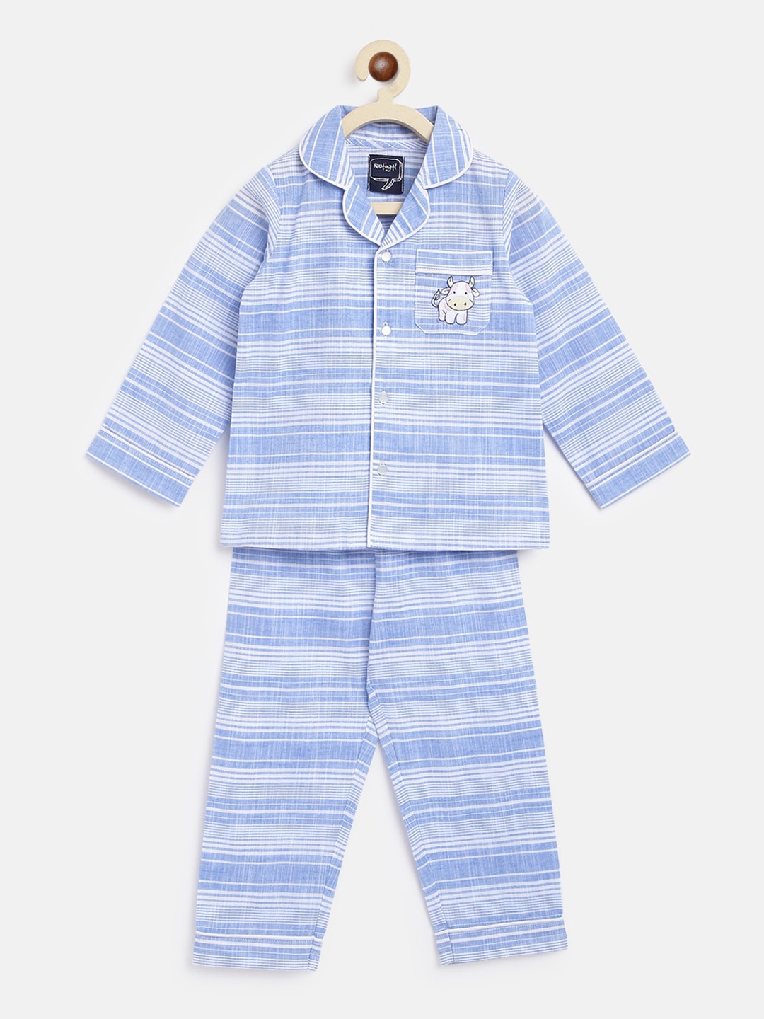 

Nauti Nati Boys Blue & White Striped Pure Cotton Night suit