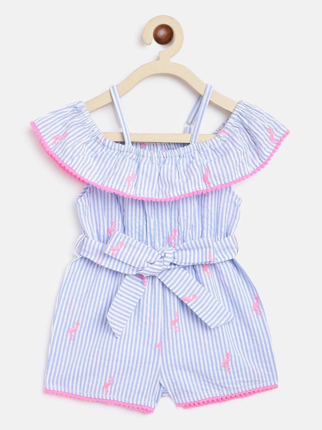 

Nauti Nati Girls Blue & White Striped with Embroidered Jumpsuit