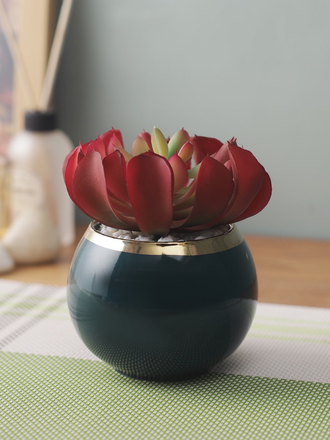 

House Of Accessories Red & Green Artificial Plant With Pot