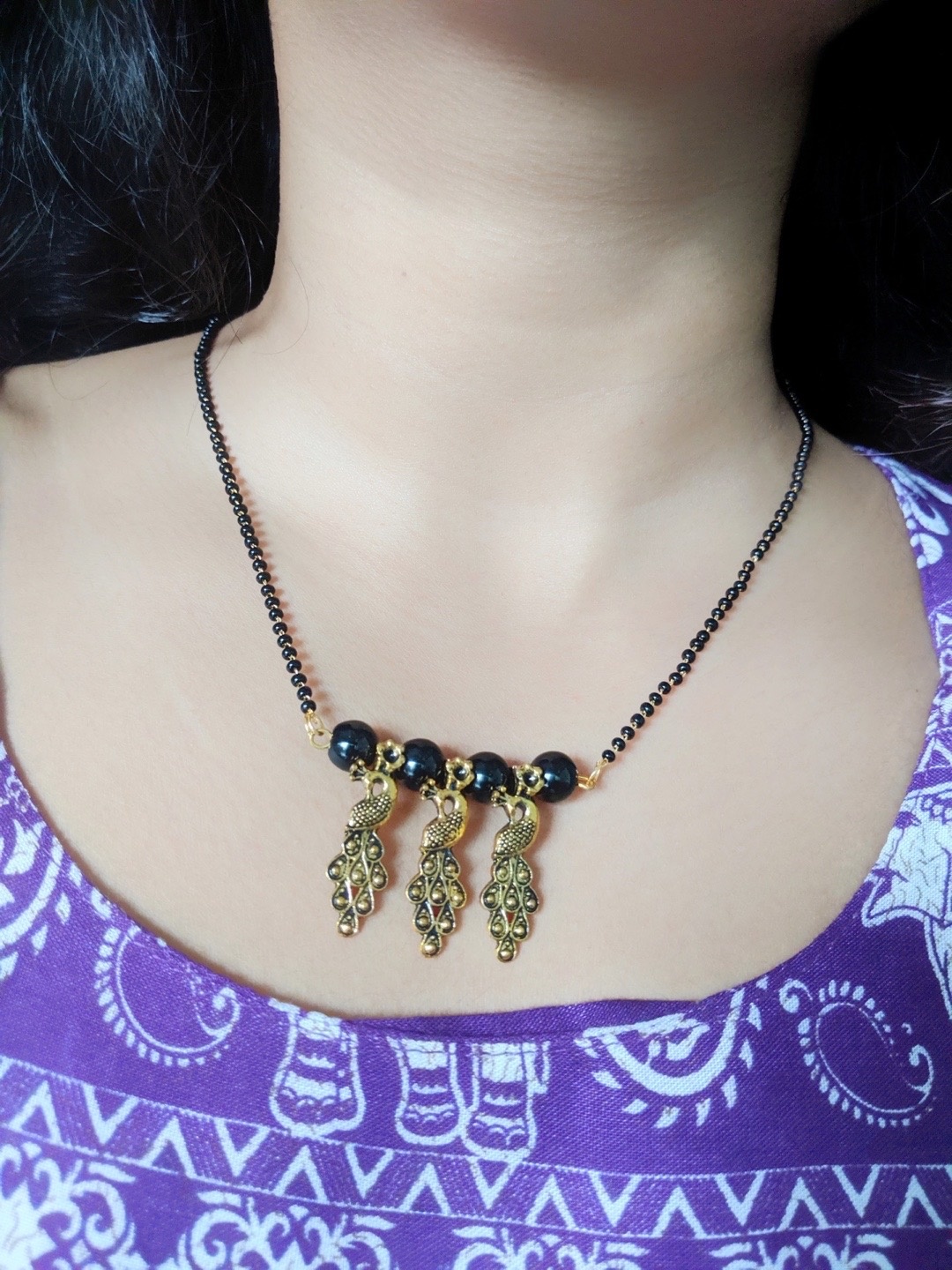 

Digital Dress Room Gold-Plated & Black Beaded Mangalsutra