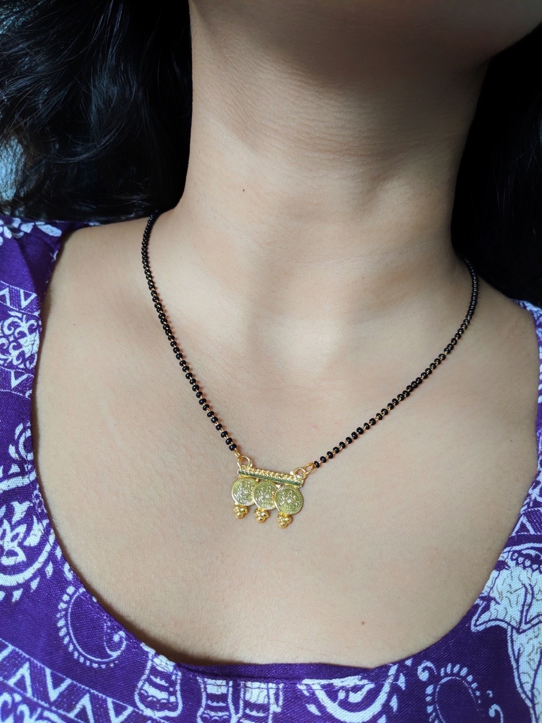 

Digital Dress Room Gold-Plated Black Beaded Mangalsutra