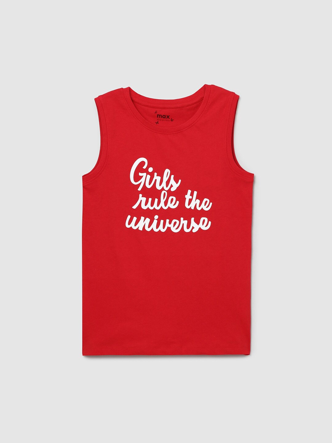 

max Girls Red Typography Printed Pure Cotton T-shirt