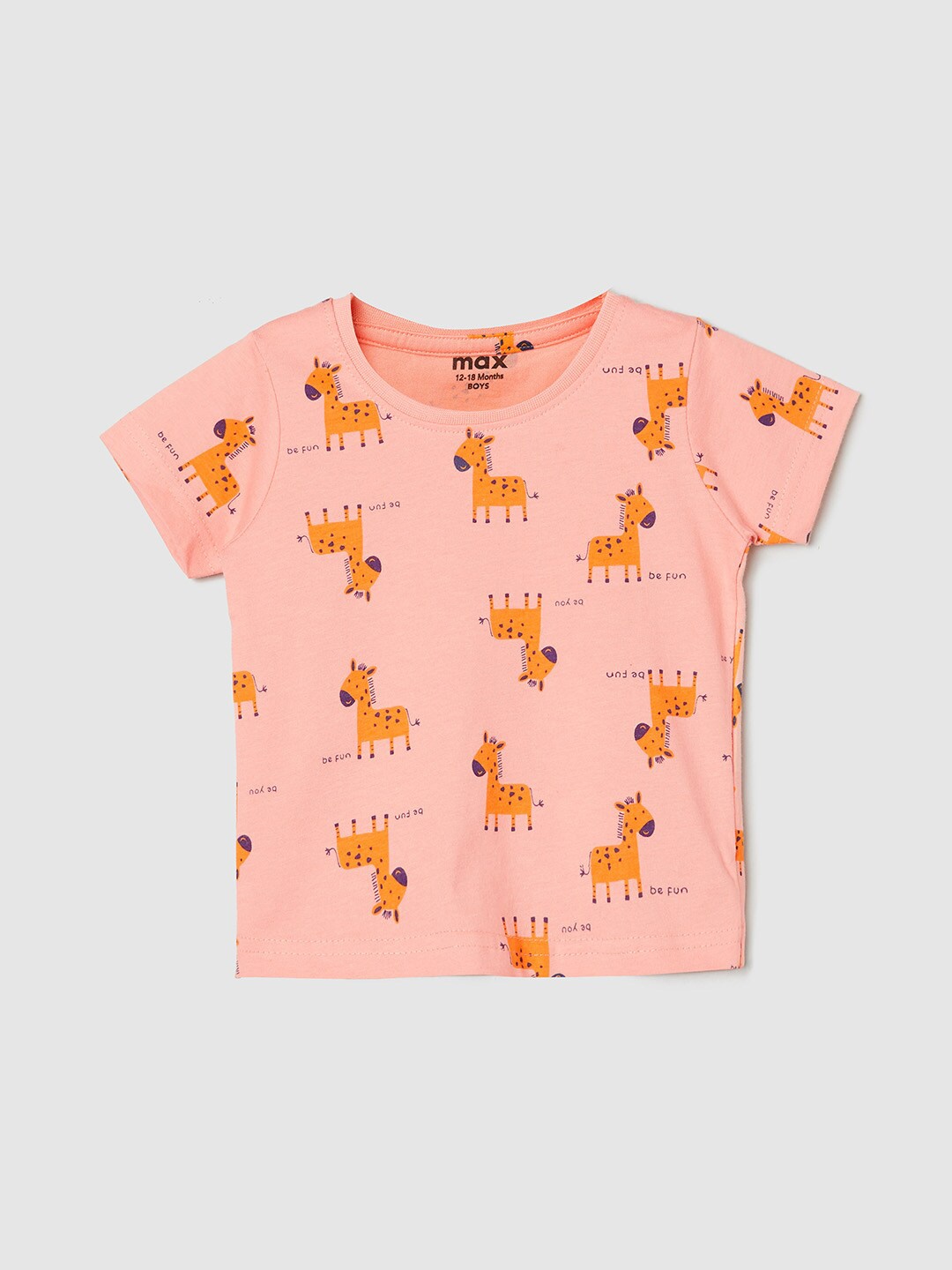 

max Boys Peach-Coloured Printed Pure Cotton T-shirt