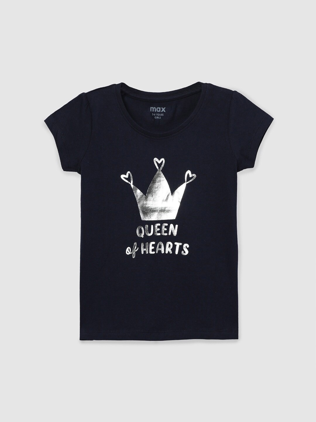 

max Girls Navy Blue Typography Printed Pure Cotton T-shirt