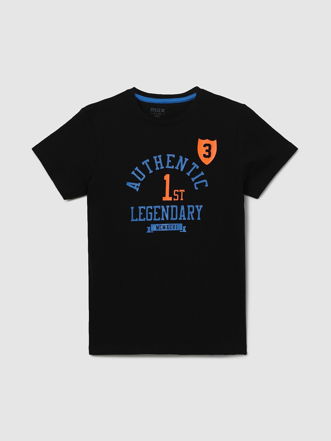 

max Boys Black Typography Printed Pure Cotton T-shirt