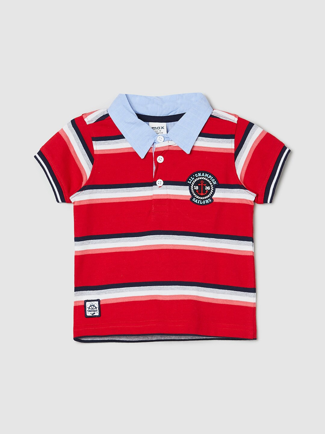 

max Boys Red Striped Polo Collar Pure Cotton T-shirt
