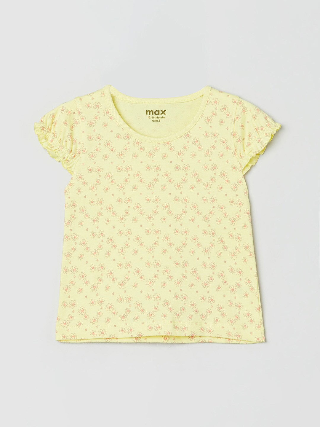 

max Girls Yellow Printed Pure Cotton T-shirt