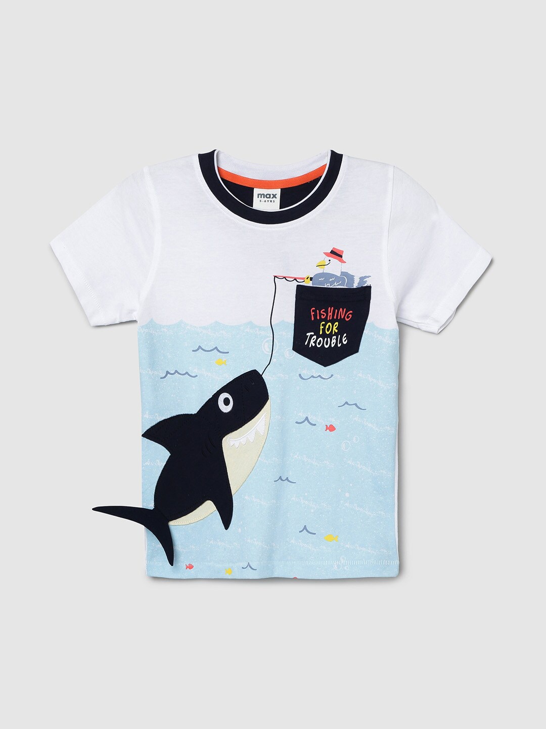 

max Boys White Pure Cotton T-shirt