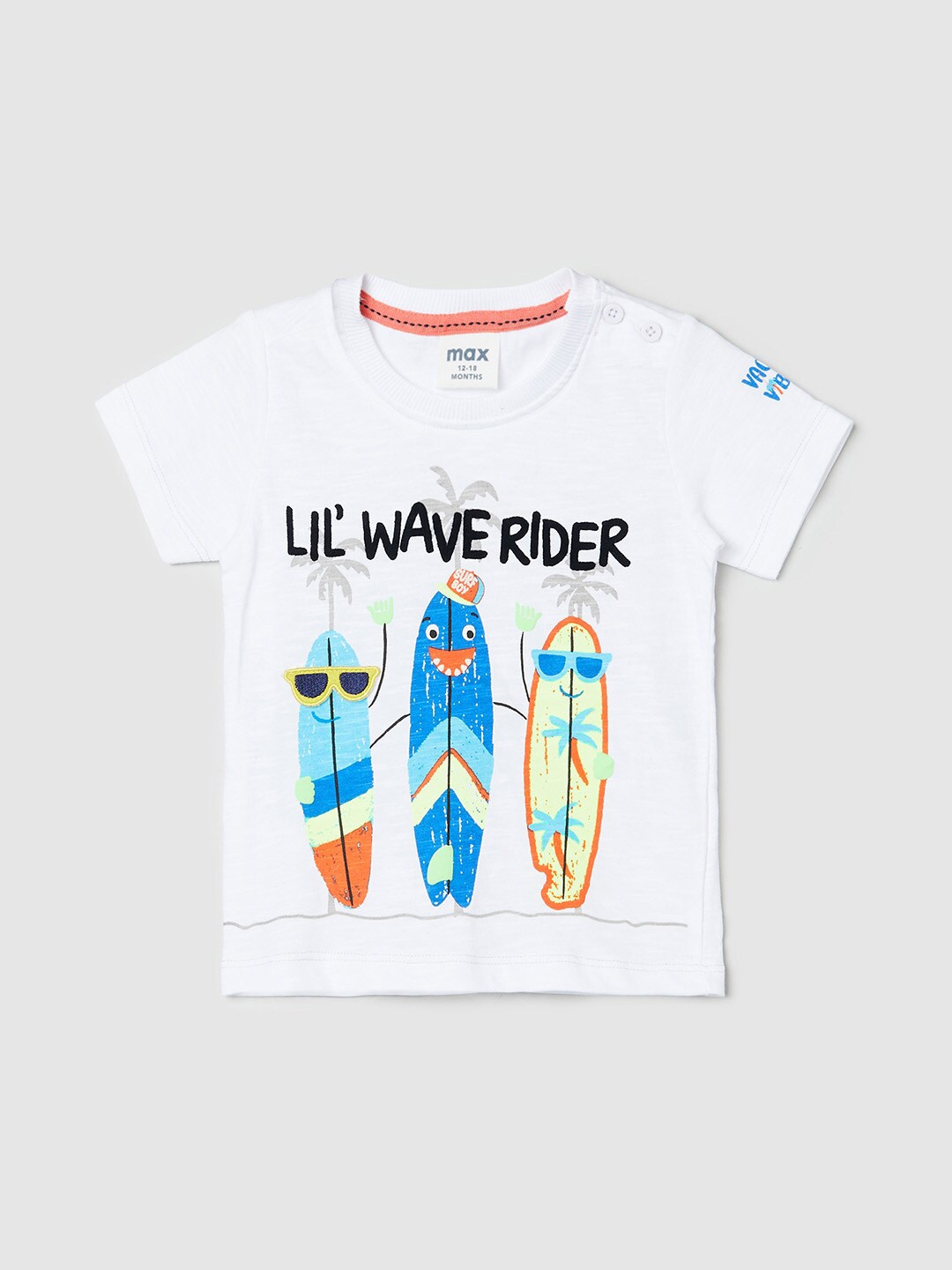 

max Boys White Printed Pure Cotton T-shirt