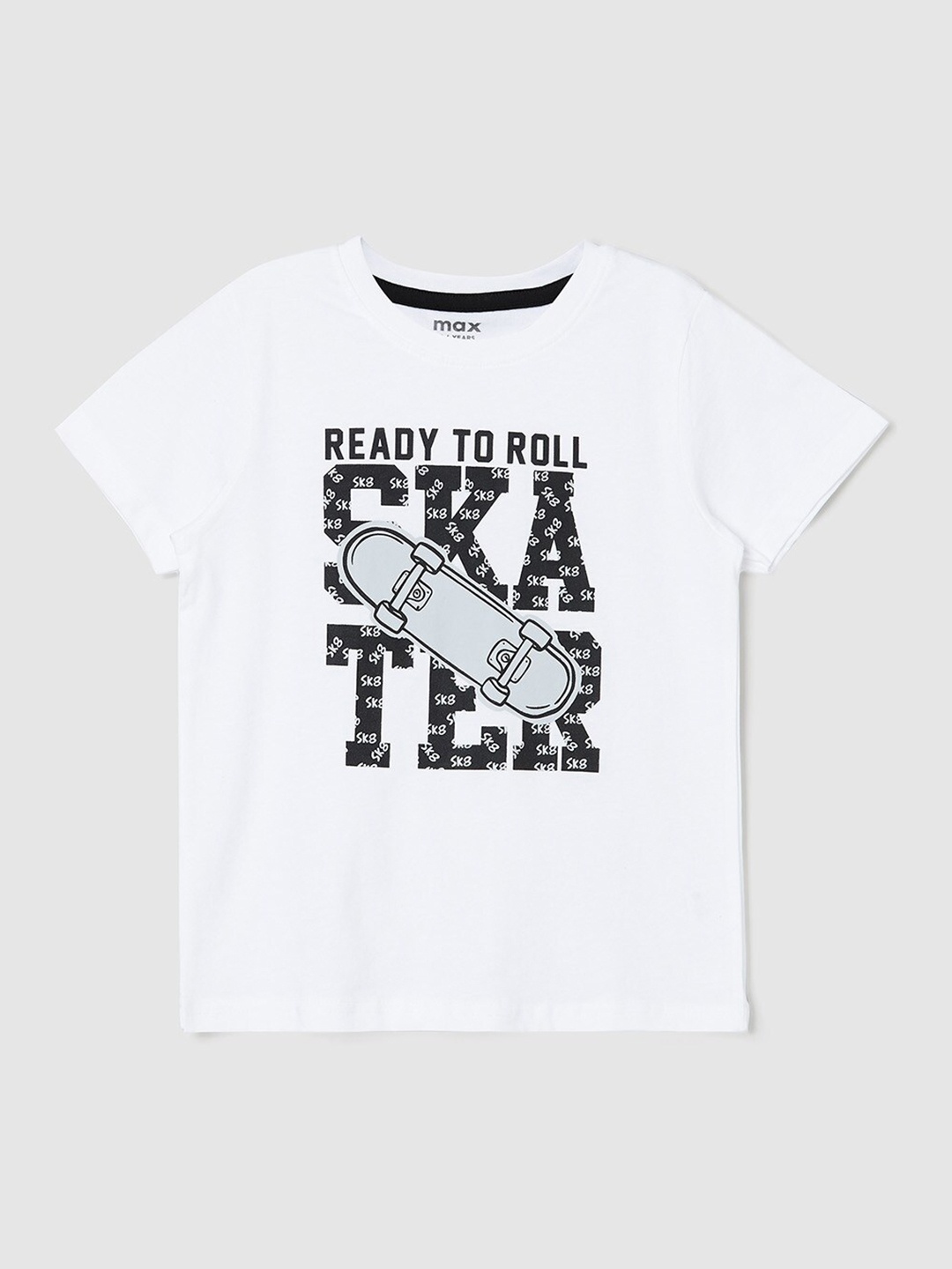 

max Boys White Printed Pure Cotton T-shirt
