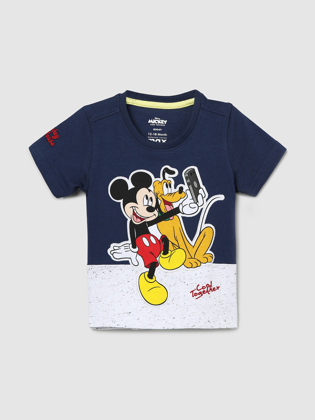 

max Boys Navy Blue & Grey Mickey & Pluto Printed Pure Cotton T-shirt