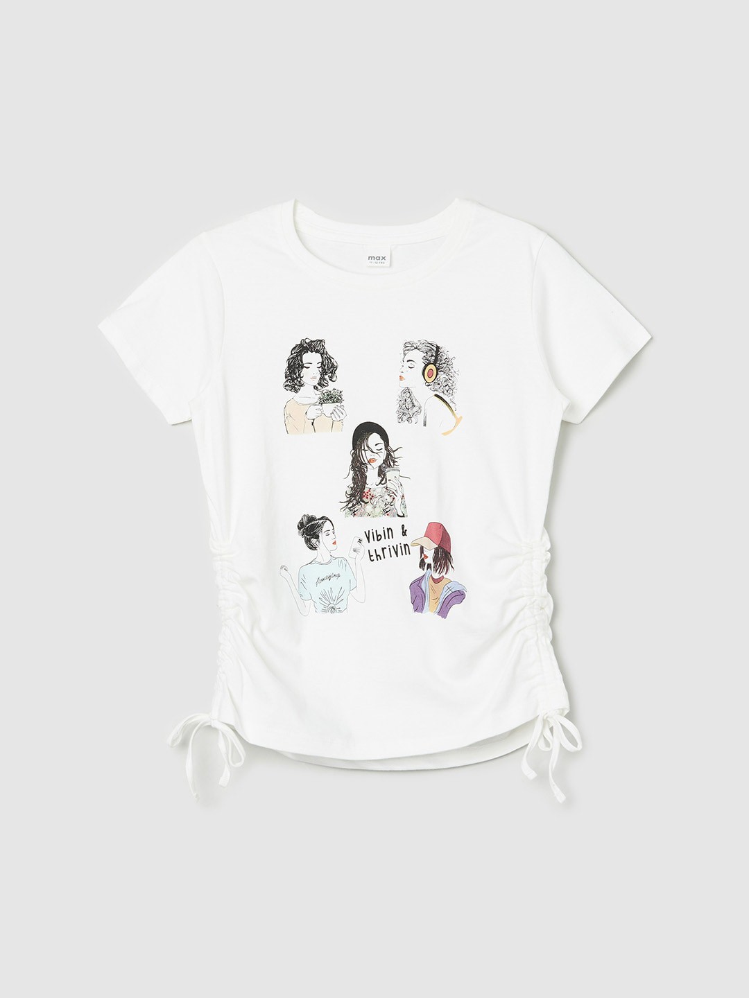 

max Girls Off White Pure Cotton T-shirt