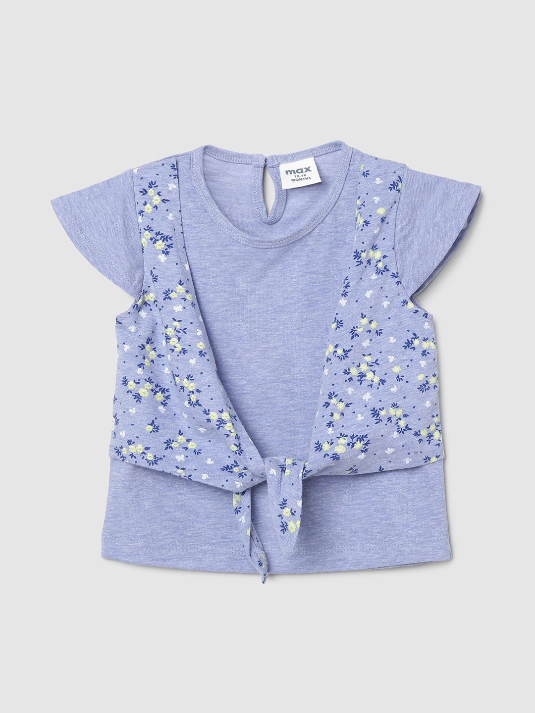 

max Girls Blue Floral Printed T-shirt