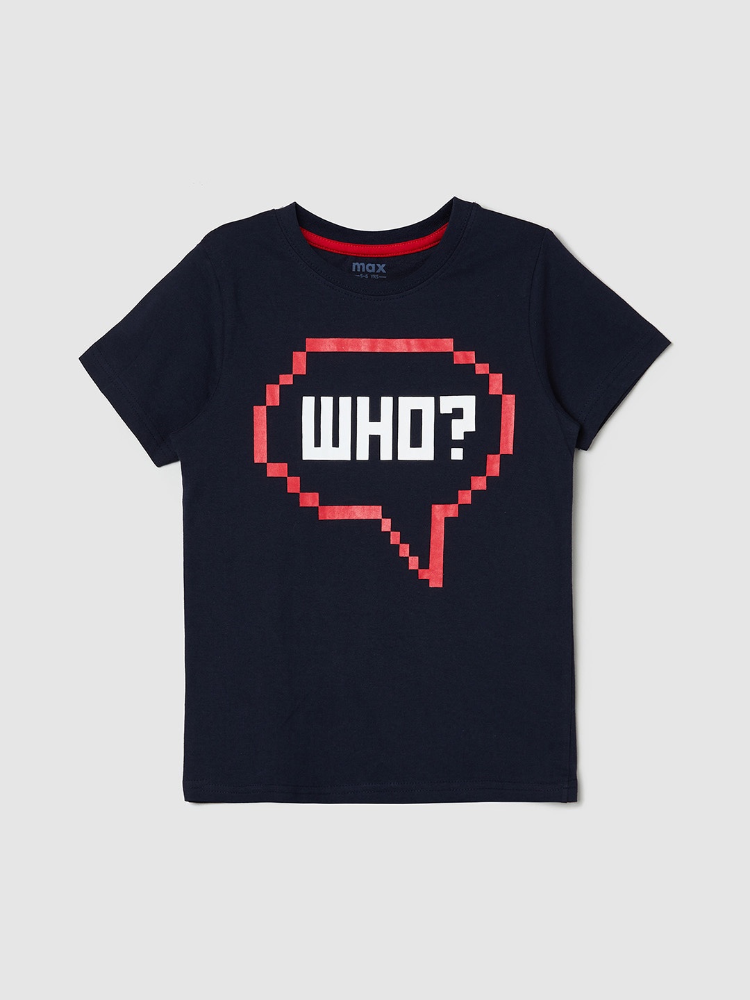 

max Boys Navy Blue Typography Printed Pure Cotton T-shirt