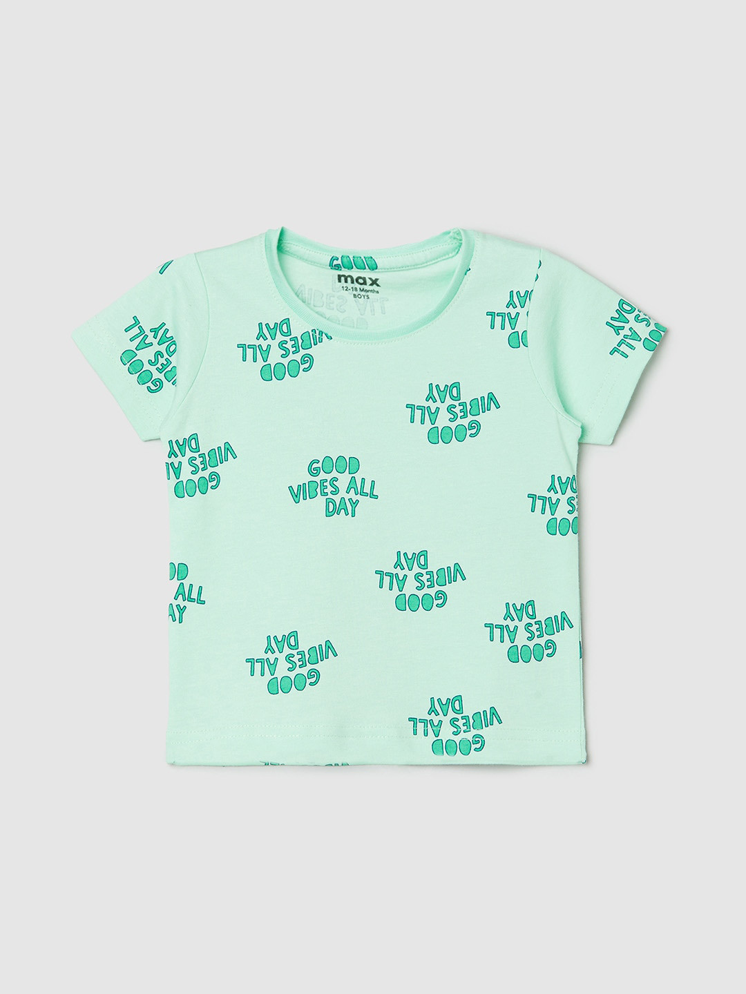 

max Boys Green Typography Printed Pure Cotton T-shirt