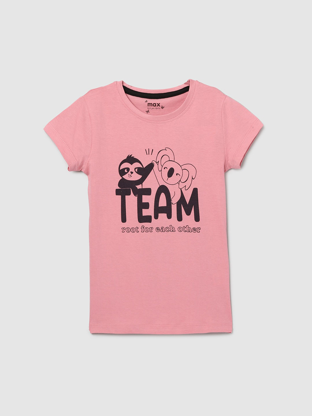 

max Girls Pink Typography Printed Pure Cotton T-shirt