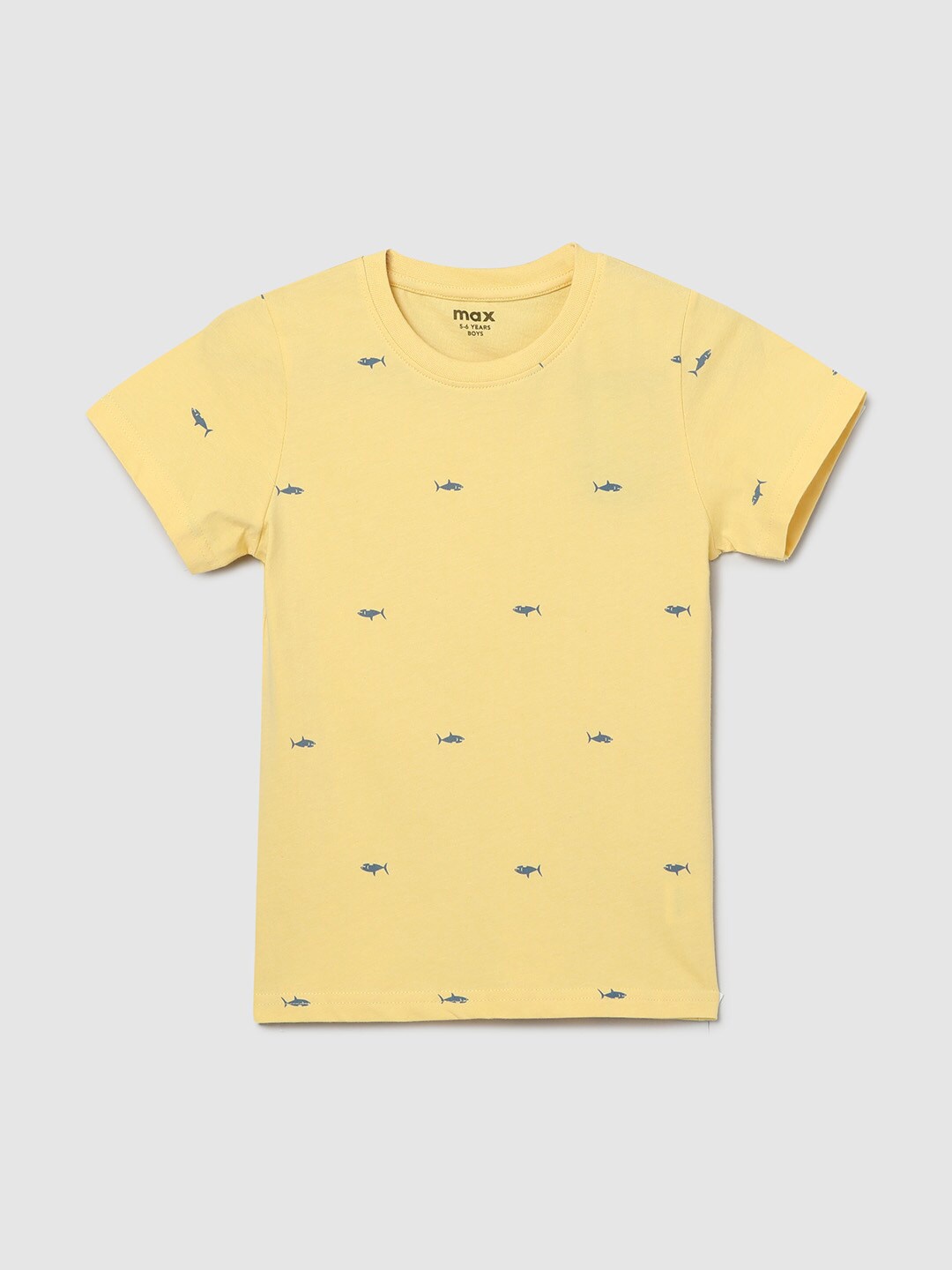 

max Boys Yellow & Blue Printed Pure Cotton T-shirt
