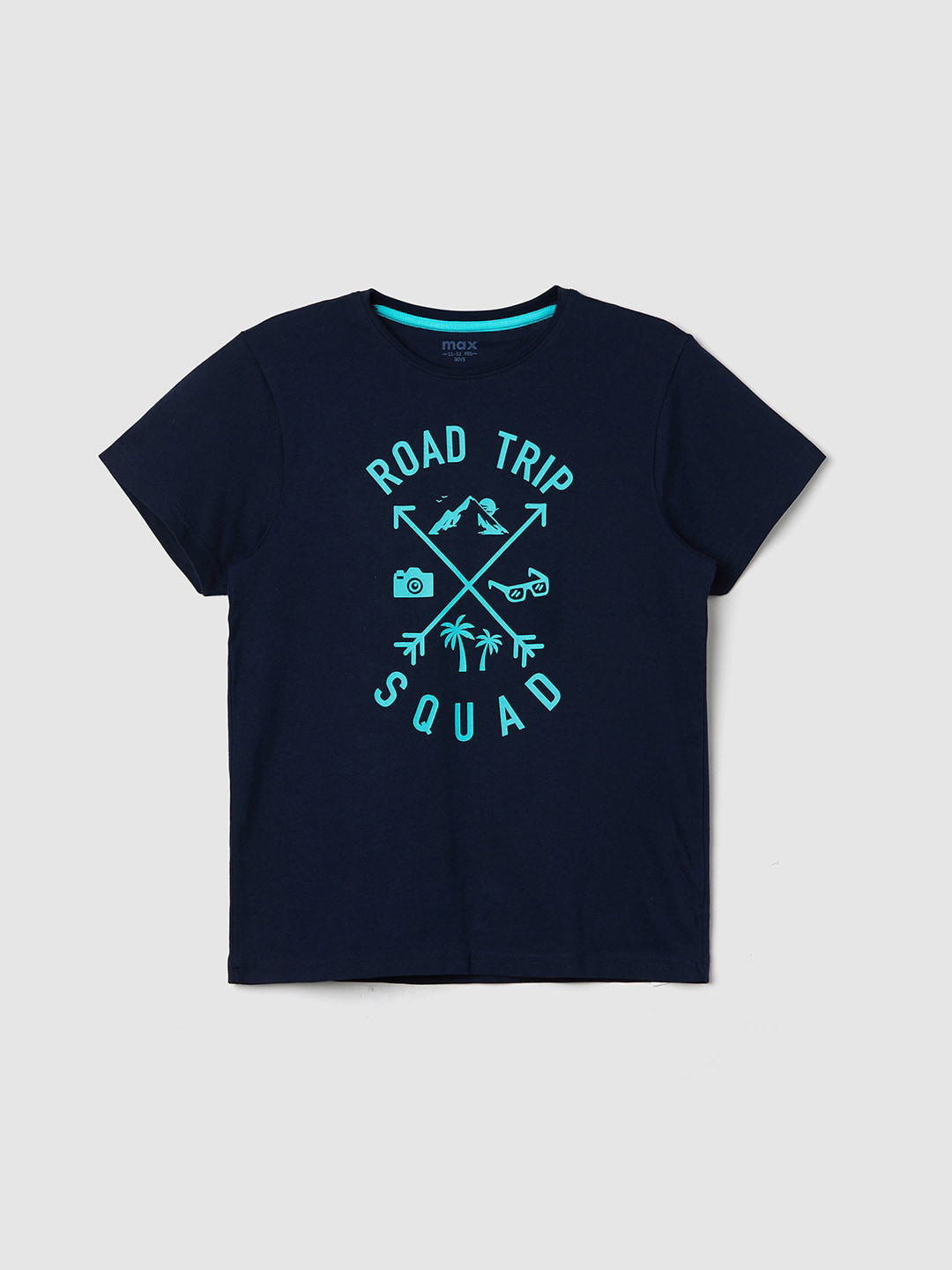 

max Boys Navy Blue Printed Pure Cotton T-shirt
