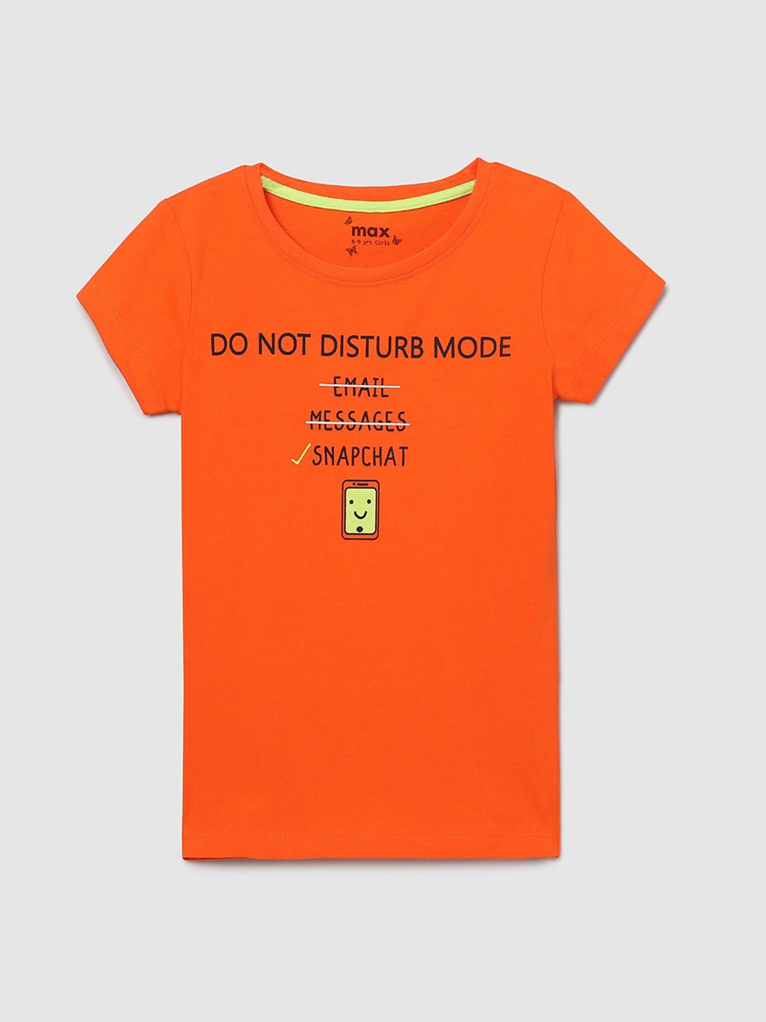 

max Girls Orange Typography Printed Pure Cotton T-shirt