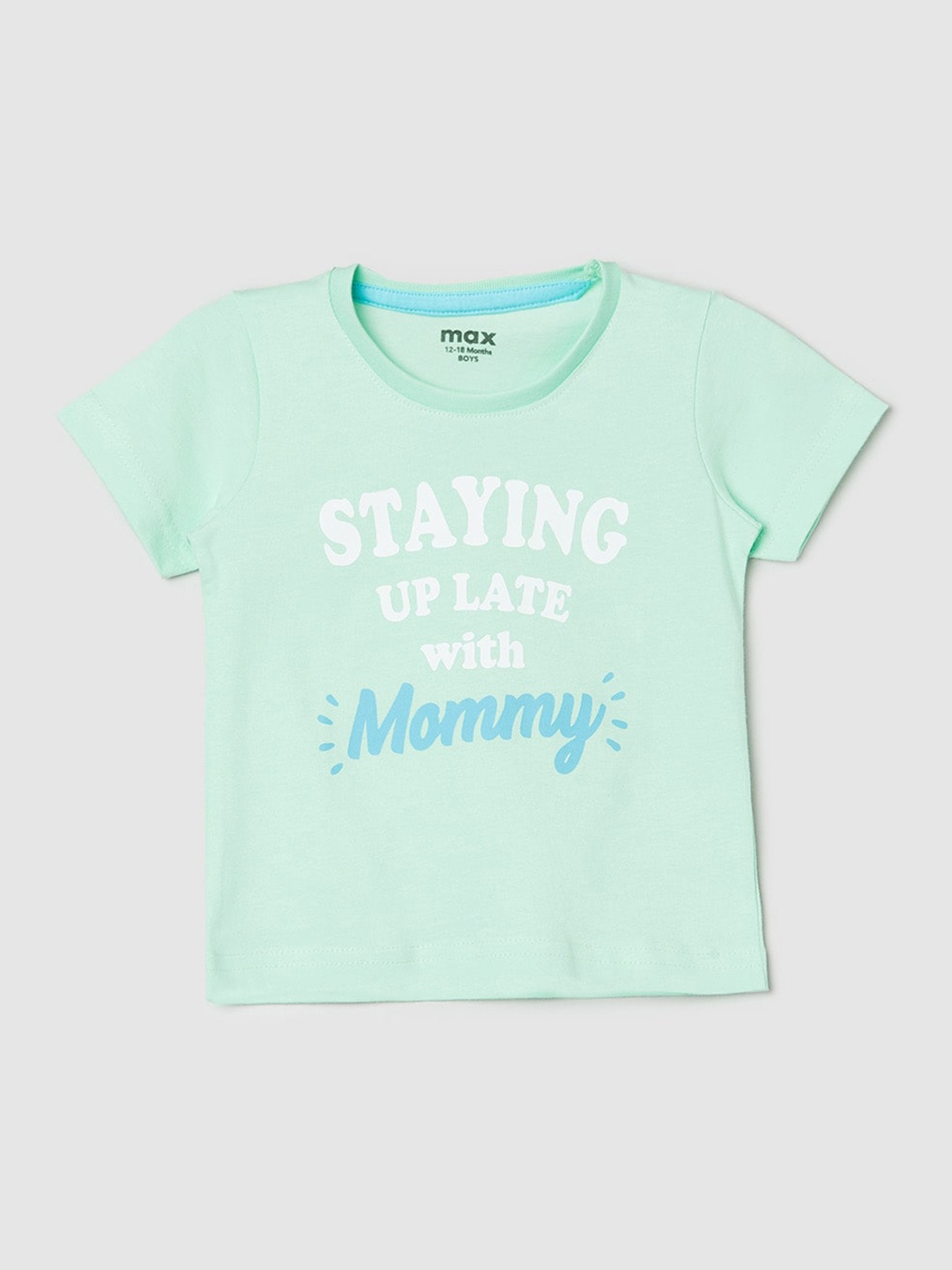 

max Boys Green Typography Printed Pure Cotton T-shirt