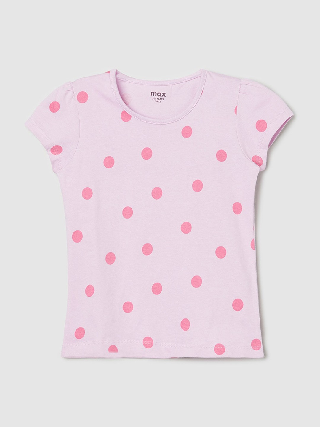 

max Girls Pink Printed Puff Sleeves Pure Cotton T-shirt
