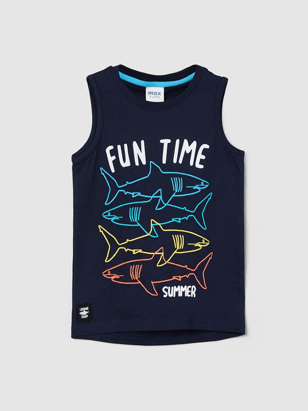 

max Boys Navy Blue Typography Printed Pure Cotton T-shirt
