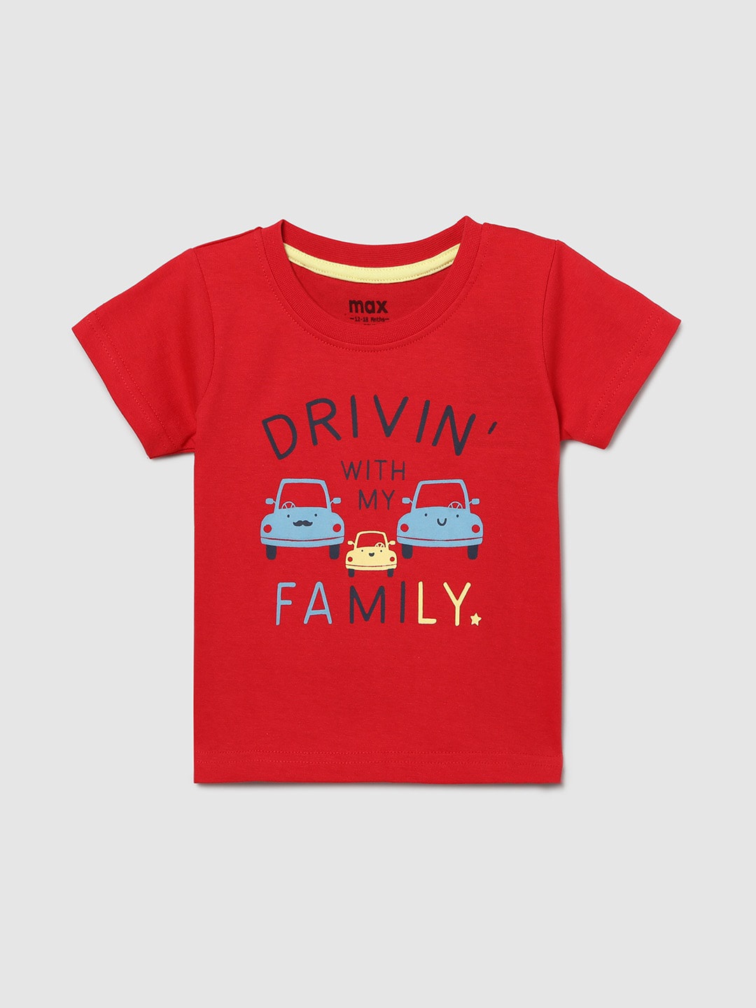 

max Boys Red Typography Printed Pure Cotton Applique T-shirt