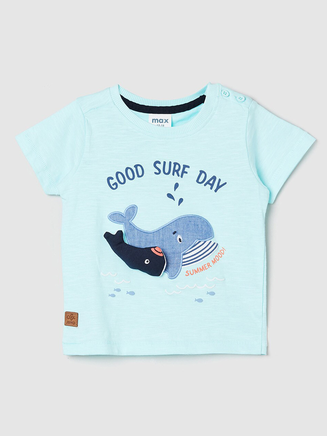 

max Boys Blue Printed Pure Cotton Applique T-shirt