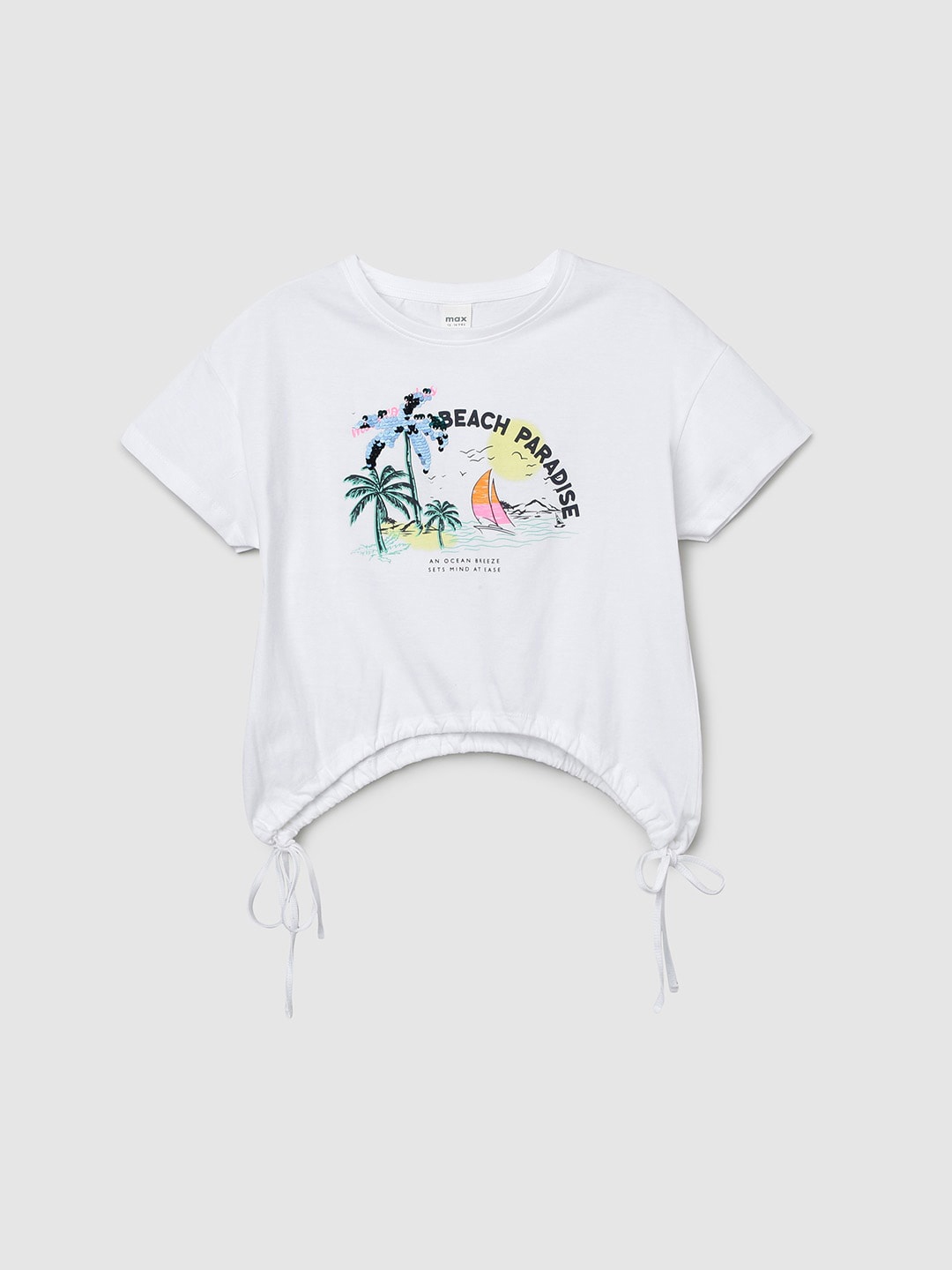 

max Girls White Printed Pure Cotton T-shirt