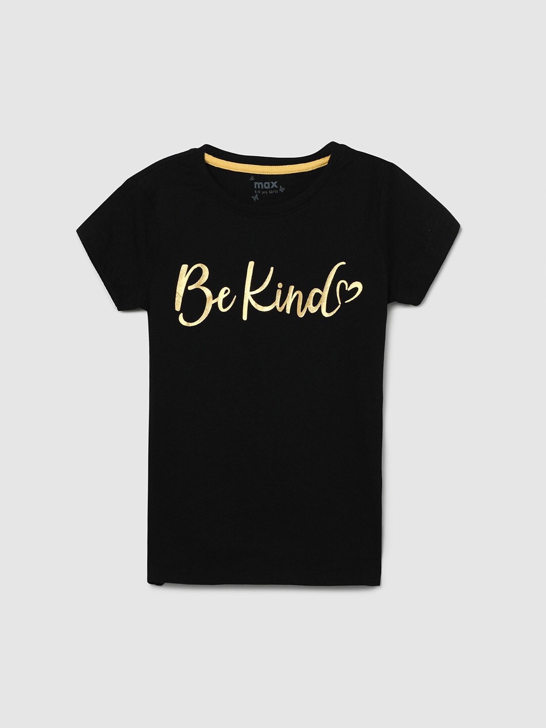 

max Girls Black Typography Printed Pure Cotton T-shirt
