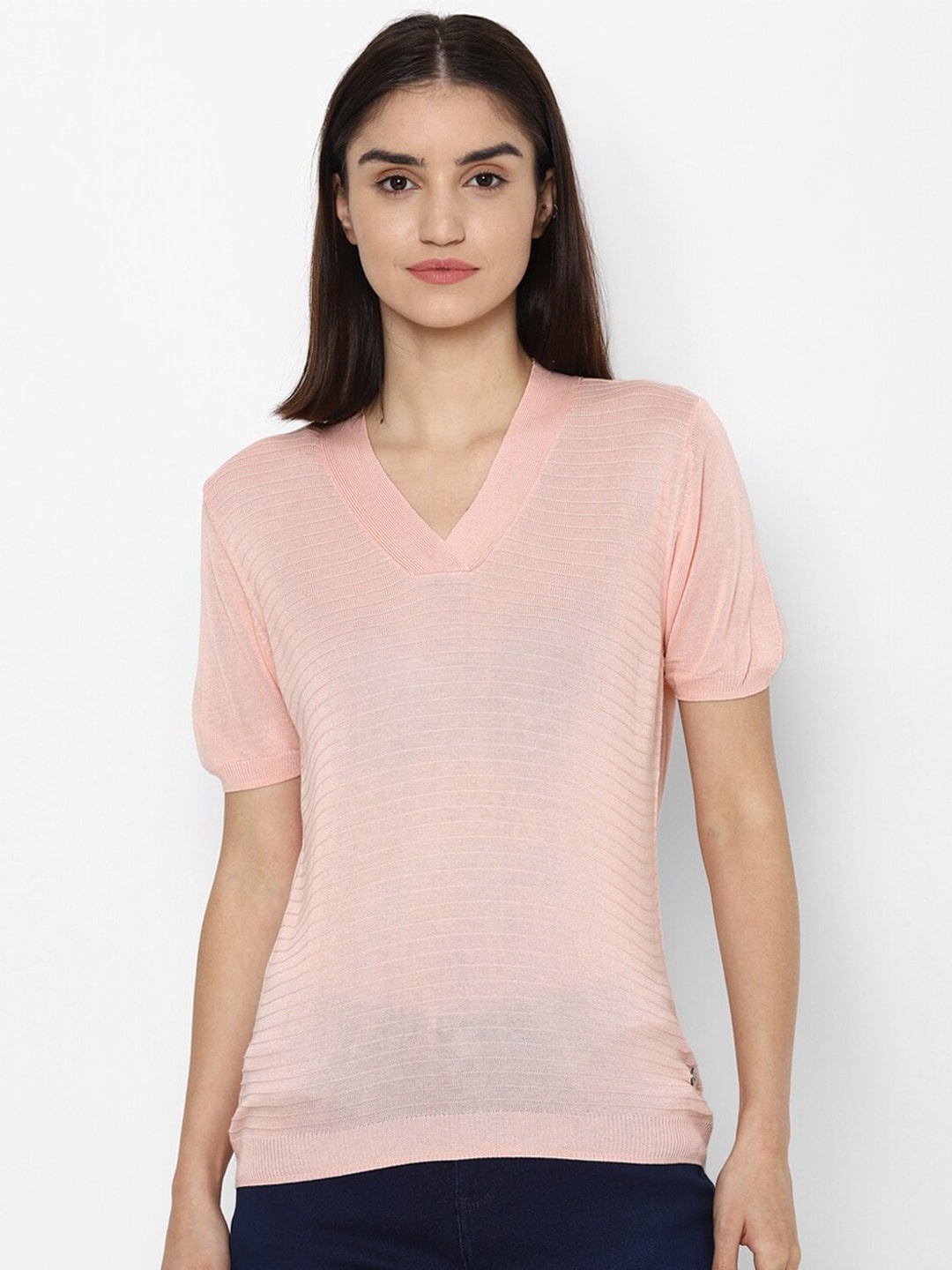 

Allen Solly Woman Peach-Coloured Striped Top