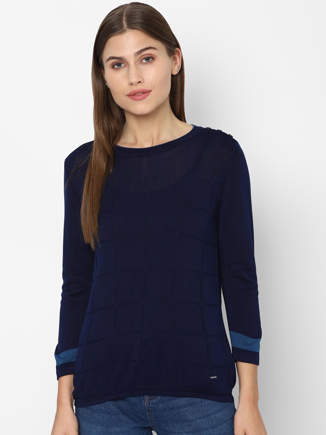 

Allen Solly Woman Navy Blue Self Design Regular Top