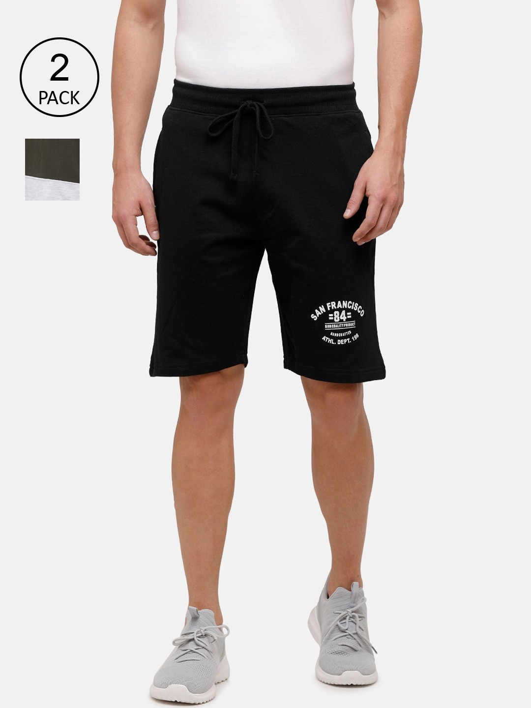 

MADSTO Men Black and Multicolored Colourblocked Pack of 2 Shorts