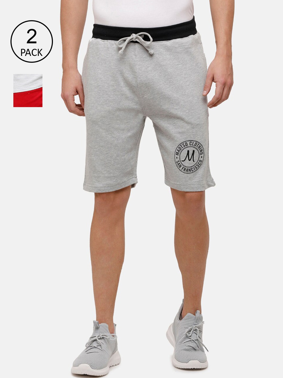 

MADSTO Men Grey and Multicolor Colourblocked Pack of 2 Shorts