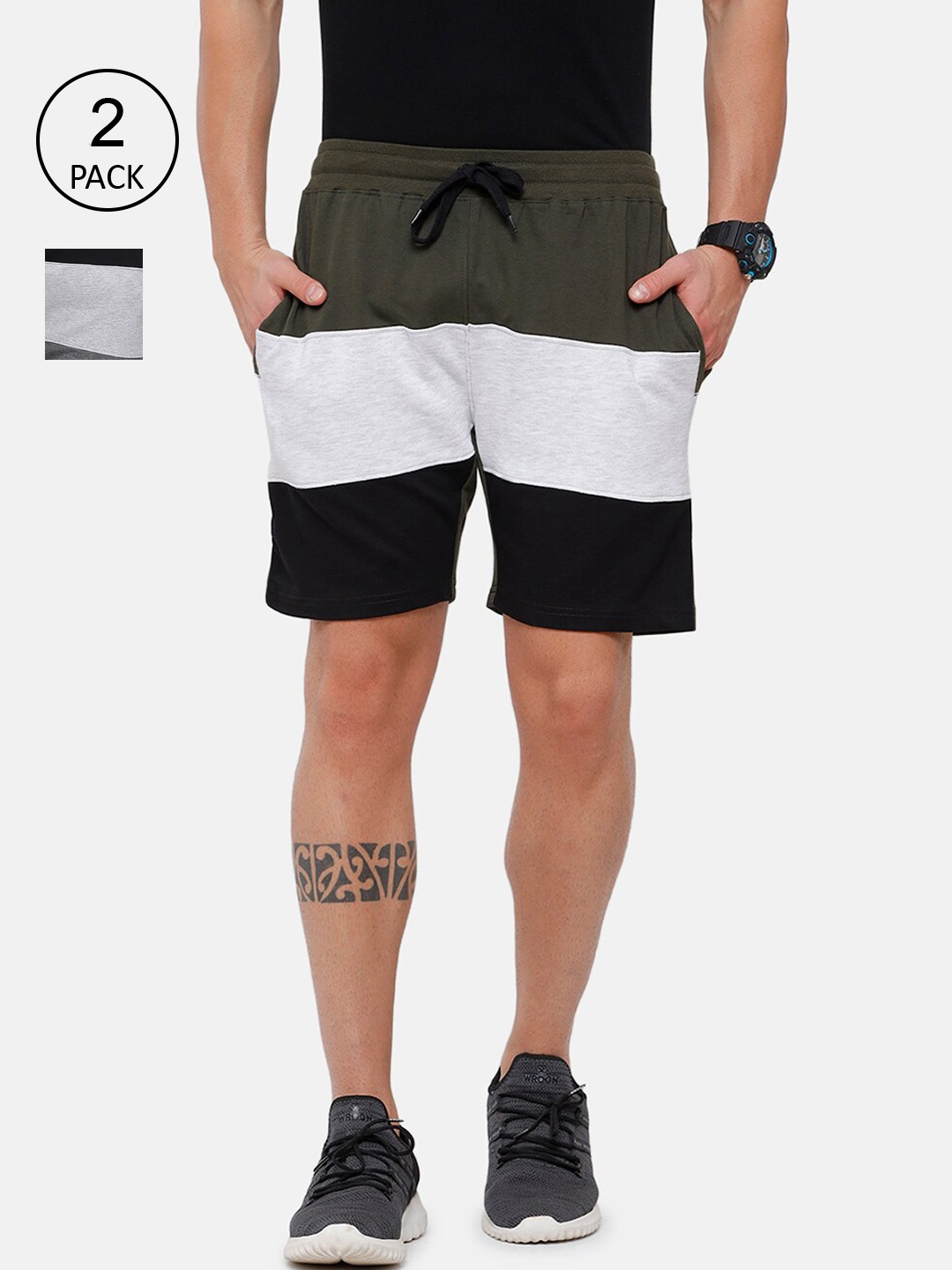 

MADSTO Men Multicoloured Colourblocked Set Of 2 Regular Shorts, Multi