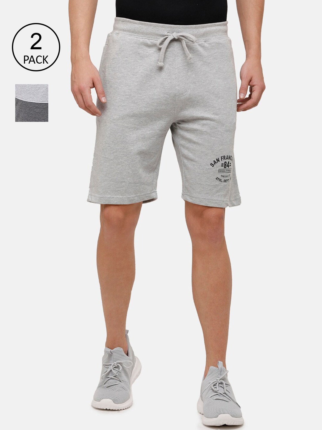

MADSTO Men Grey and Multicolor Colourblocked Pack of 2 Regular Shorts
