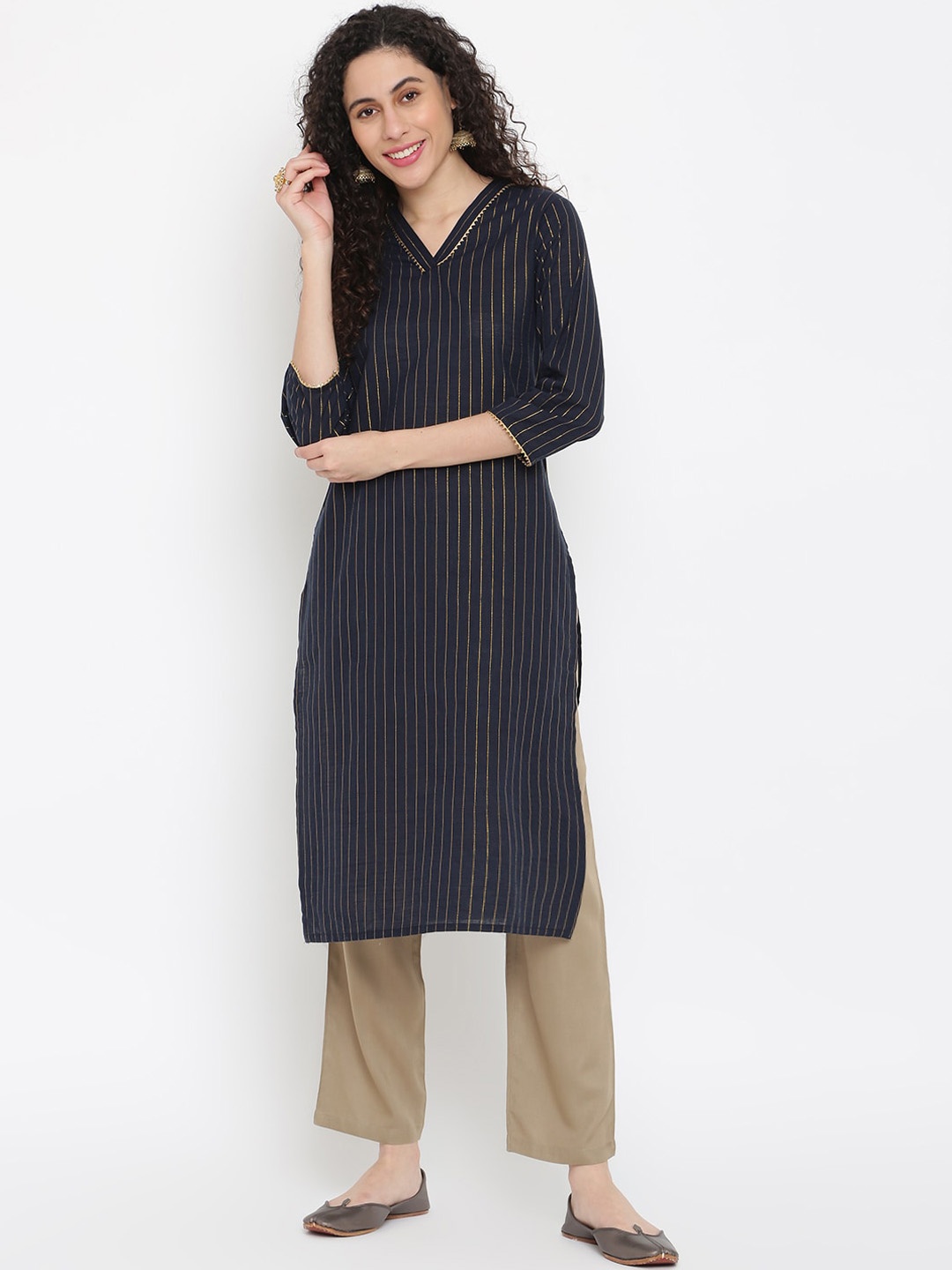 

IMARA Women Black Striped Kurta