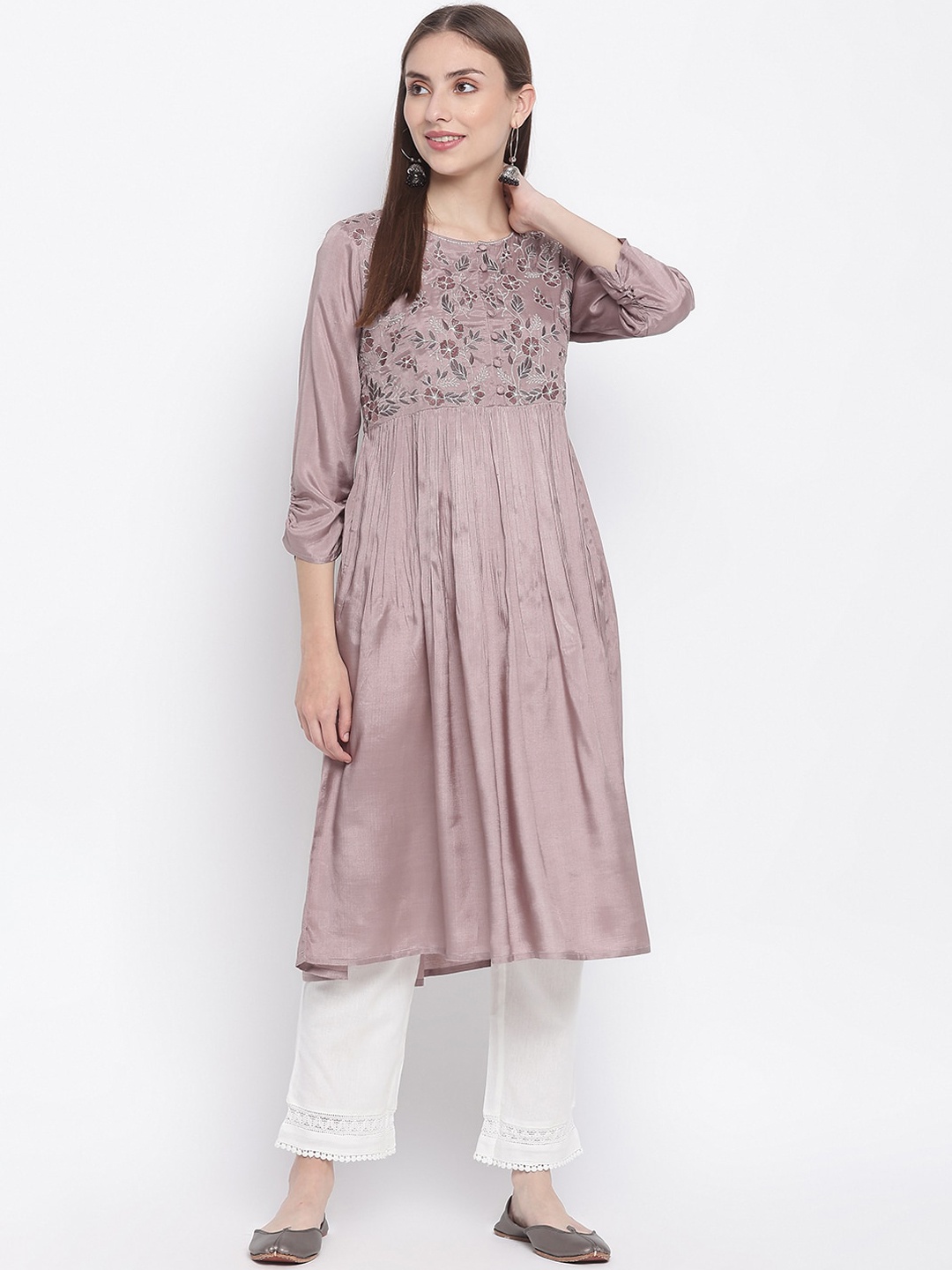 

IMARA Women Rose Thread Work Anarkali Kurta