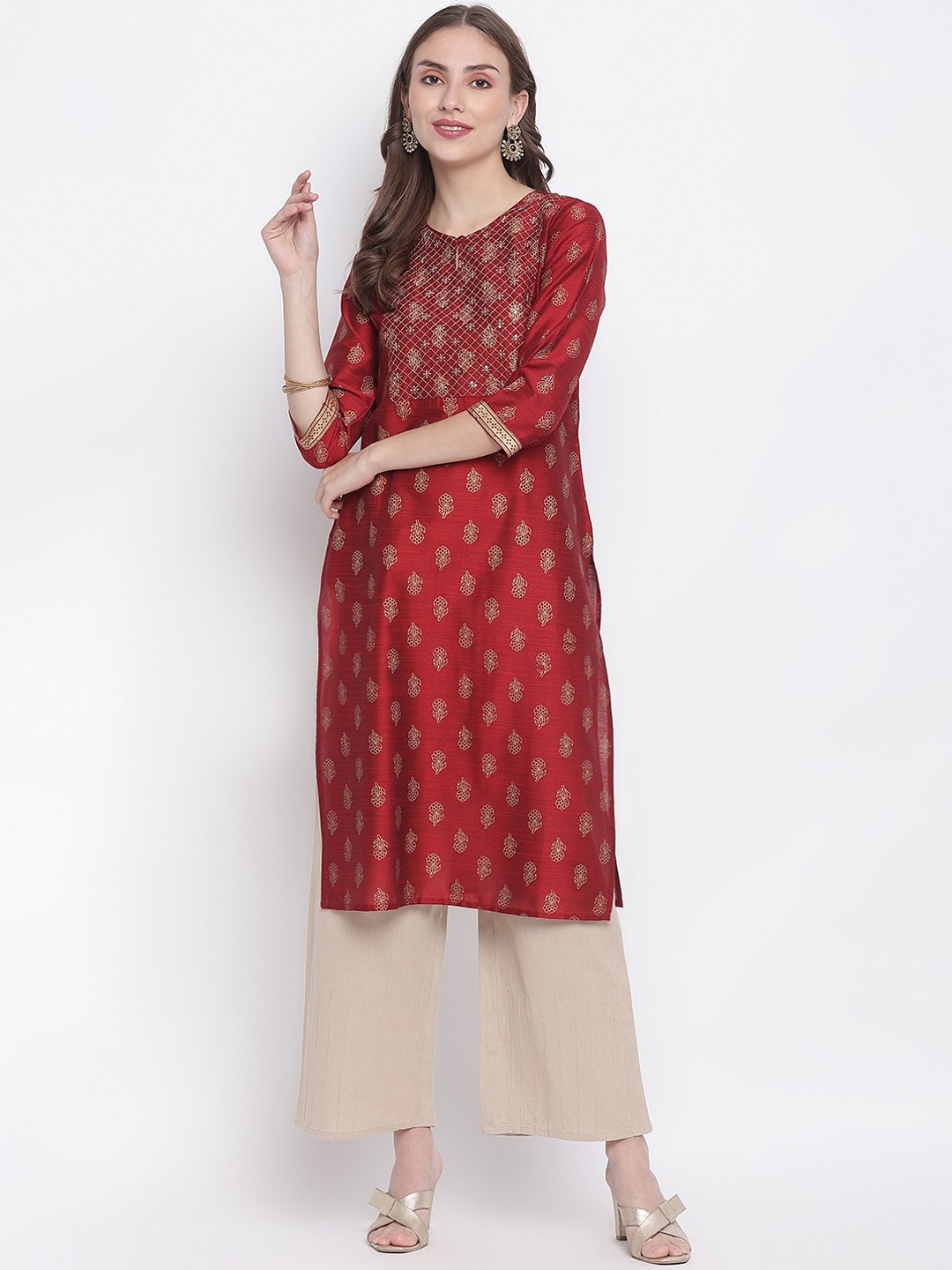 

IMARA Women Maroon Ethnic Motifs Printed Kurta
