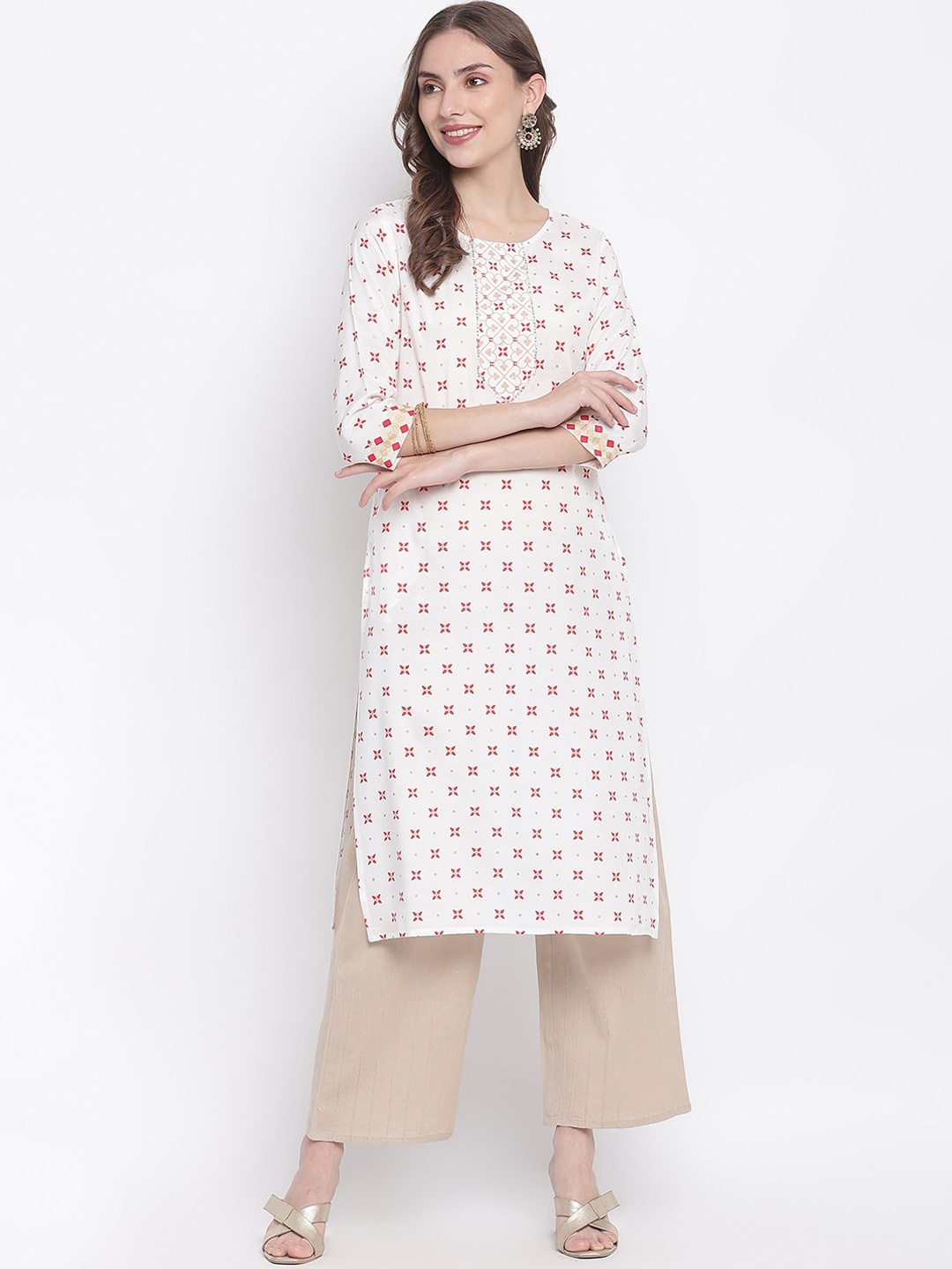 

IMARA Women Off White Ethnic Motifs Printed Kurta